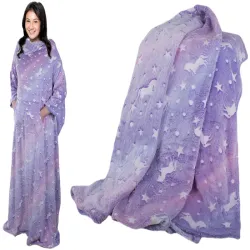 Koc xxl z rękawami polar fioletowa ciepła bluza neon świecący w nocy-5907451348765-64892