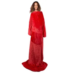 Koc xxl 140x200cm czerwony z rękawami polar ciepła bluza szlafrok-5907451339107-64919