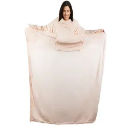 Koc xxl 140x200cm beżowy z rękawami polar ciepła bluza szlafrok-5907451339091-64933