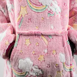 Ciepła bluza różowy kocyk dla dziecka junior 2w1 świecący w ciemności-5907451339053-64970
