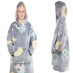 Ciepła szara bluza kocyk 2w1 świecący w ciemności dla dziecka junior-5907451339077-64989