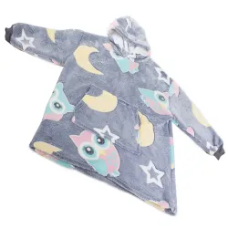 Ciepła szara bluza kocyk 2w1 świecący w ciemności dla dziecka junior-5907451339077-64993