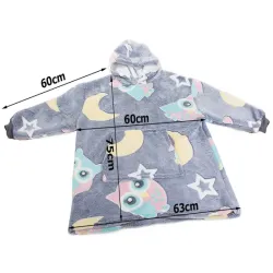 Ciepła szara bluza kocyk 2w1 świecący w ciemności dla dziecka junior-5907451339077-64996