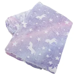 Kocyk 150x180cm fioletowy w gwiazdy pled narzuta na łóżko świecący-5907451338988-6094