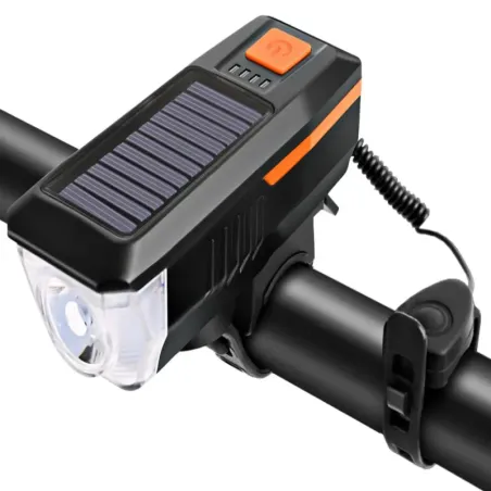 Solarna lampka rowerowa przednia z klaksonem sygnałem na kierownicę-5907451358160