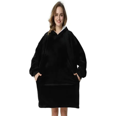 Ciepła bluza xxl 2w1 czarna koc oversize gruba futrzak na chłodne dni-5907451338919