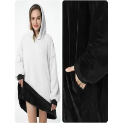 Ciepła bluza xxl 2w1 czarna koc oversize gruba futrzak na chłodne dni-5907451338919