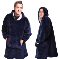 Ciepła bluza xxl 2w1 granatowa koc oversize gruba futrzak na chłód-5907451338926