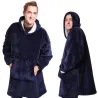 Ciepła bluza xxl 2w1 granatowa koc oversize gruba futrzak na chłód-5907451338926