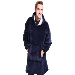 Ciepła bluza xxl 2w1 granatowa koc oversize gruba futrzak na chłód-5907451338926