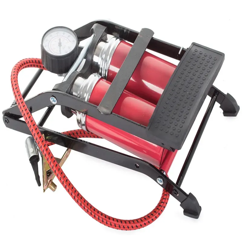 Pompka samochodowa nożna tuv 2 cylindery z manometrem i końcówki-5907451304037