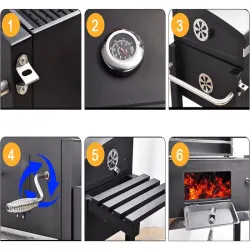 Grill węglowy ogrodowy dwa ruszty termometr pokrywa półka popielnik-5907451351772