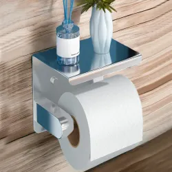 Uchwyt wieszak na papier toaletowy z półką na telefon do łazienki stal-5907451375877