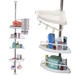 Półka łazienkowa narożna wanna prysznic teleskopowa biała 4 poziomy-5907451368374