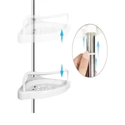 Półka łazienkowa narożna wanna prysznic teleskopowa biała 4 poziomy-5907451368374