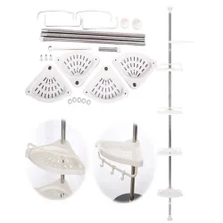 Półka łazienkowa narożna wanna prysznic teleskopowa biała 4 poziomy-5907451368374