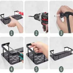 Półka do łazienki pod prysznic do kuchni loft wisząca metalowa czarna-5907451358771