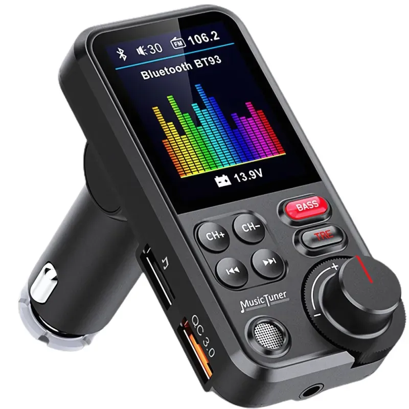 Transmiter bluetooth 5.0 fm zestaw głośnomówiący usb qc tf bass lcd-5907451369715