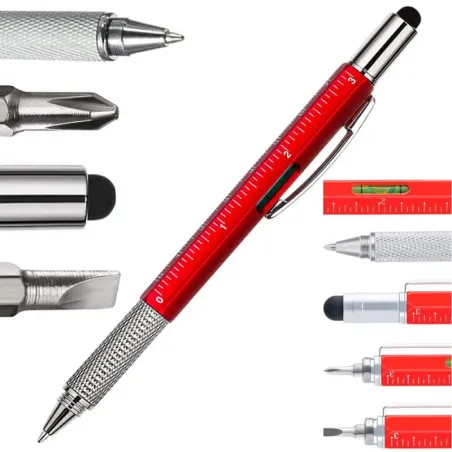 Długopis wielofunkcyjny śrubokręt multitool 6w1 miarka poziomica-5907451361061