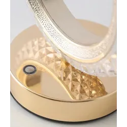 Lampa stołowa LED kryształowa złoty pierścień dotykowa 3-barwy CCT USB-6921580382031