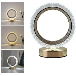 Lampa stołowa LED kryształowa złoty pierścień dotykowa 3-barwy CCT USB-6921580382031