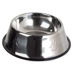 Miska 1,3l metalowa dla psa kota srebrna na gumowej podstawie-5907451310458