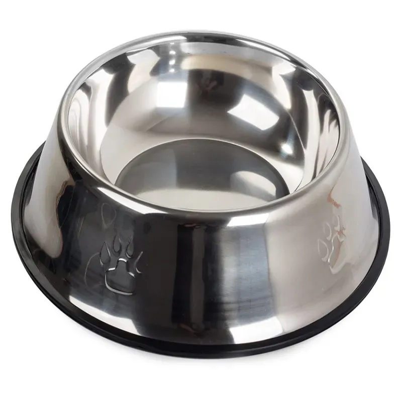 Miska 1,3l metalowa dla psa kota srebrna na gumowej podstawie-5907451310458
