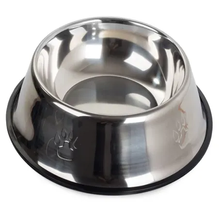Miska 1,3l metalowa dla psa kota srebrna na gumowej podstawie-5907451310458