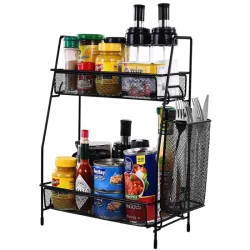Półka kuchenna czarny organizer kuchenny stojący loft z koszyczkiem-5907451371329