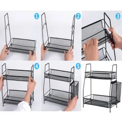 Półka kuchenna czarny organizer kuchenny stojący loft z koszyczkiem-5907451371329