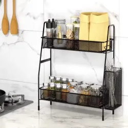 Półka kuchenna czarny organizer kuchenny stojący loft z koszyczkiem-5907451371329
