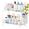 Półka kuchenna biały organizer dwupoziomowy stojący loft z koszyczkiem-5907451371336