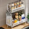 Półka kuchenna biały organizer dwupoziomowy stojący loft z koszyczkiem-5907451371336