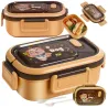 Lunchbox pojemnik na śniadanie obiad z przegródkami i sztućce-5907451369333