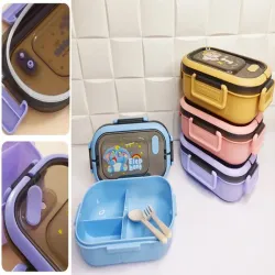Lunchbox pojemnik na śniadanie obiad z przegródkami i sztućce-5907451369333