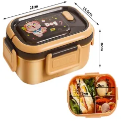 Lunchbox pojemnik na śniadanie obiad z przegródkami i sztućce-5907451369333