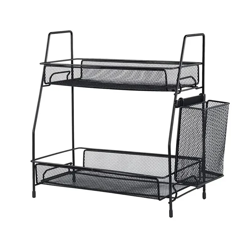 Półka kuchenna czarny organizer kuchenny stojący loft z koszyczkiem-5907451371329