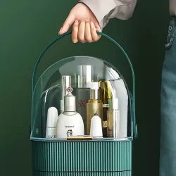 Organizer na kosmetyki z szufladami pojemny zielony kuferek z uchwytem-5907451375389