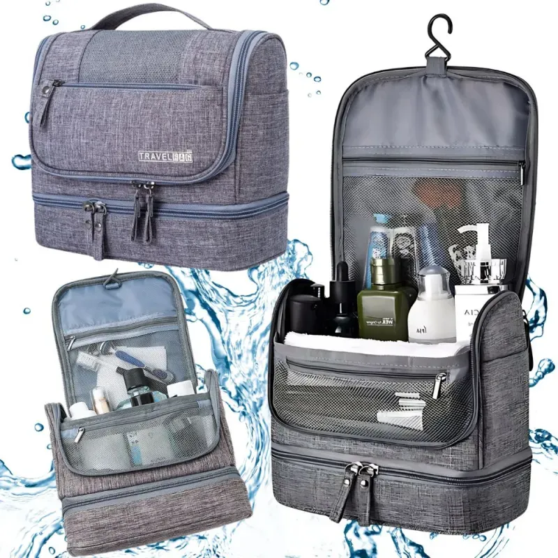 Kosmetyczka podróżna organizer z haczykiem unisex wodoodporna szara-5907451375587