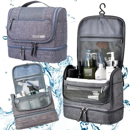 Kosmetyczka podróżna organizer z haczykiem unisex wodoodporna szara-5907451375587