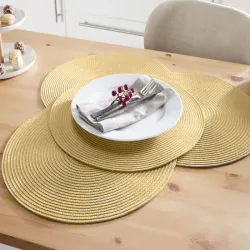 Podkładka okrągła kremowa pod talerz na stół pleciona mata stołowa-5907451360972