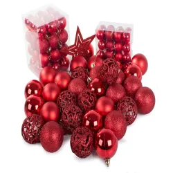 Bombki choinkowe 6/4/3cm i gwiazda zestaw 100 szt na święta czerwone-5907451338223