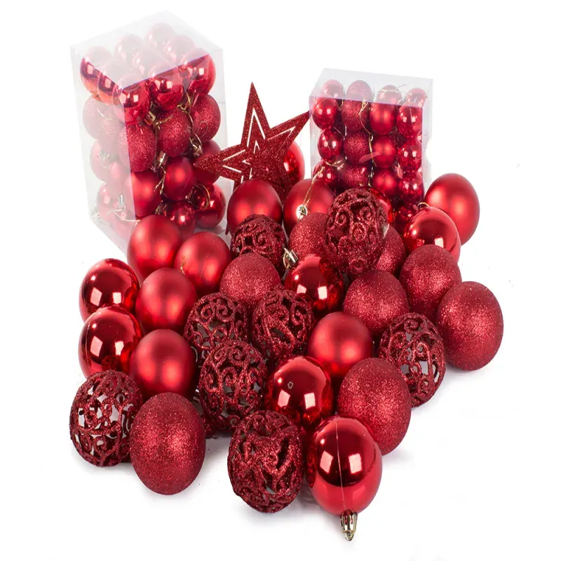 Bombki choinkowe 6/4/3cm i gwiazda zestaw 100 szt na święta czerwone-5907451338223