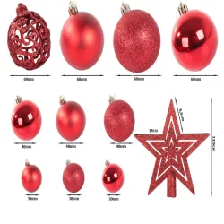 Bombki choinkowe 6/4/3cm i gwiazda zestaw 100 szt na święta czerwone-5907451338223