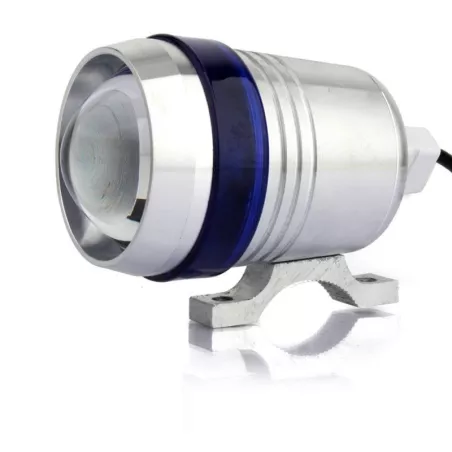 Halogen motocyklowy srebrny U3 z niebieskim ringiem LED CREE-