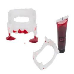 Zestaw sztuczne zęby+ krew halloween kły wampira draculi krew w tubce-5907451362686