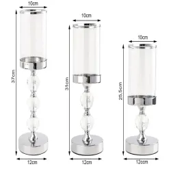 Świeczniki lampiony glamour metal szkło kryształowe komplet 3 sztuki-5907451375525
