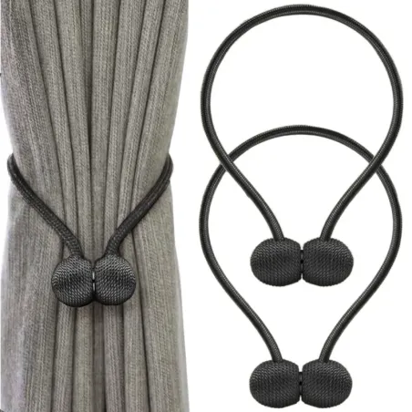 Klamry ozdobne czarne spinki upięcia do zasłon firan magnetyczne-5907451355435