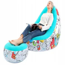 Fotel ogrodowy leżak dmuchany pompowany pufa podnóżek na plażę-5907451374153