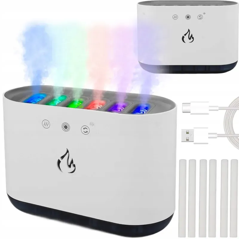 Nawilżacz powietrza kominek dyfuzor lampka led rgb aromaterapia 6 dysz-5907451373859